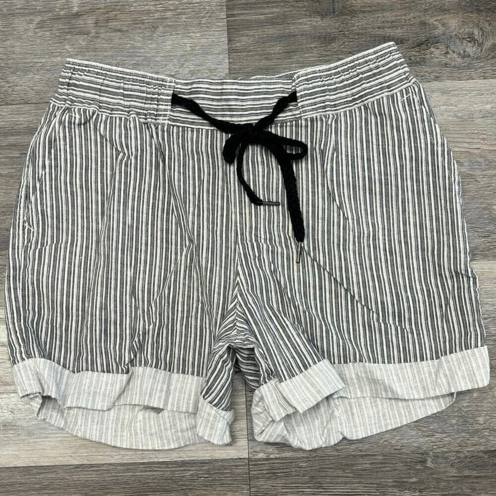 Eddie Bauer Briar White Black Womens Small Striped Linen Blend Pull On Shorts